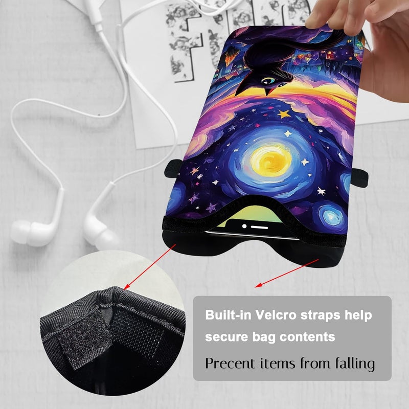 otilil Neoprene Cell Phone Sleeve Pouch Case Bag with Crossbody Strap Neck Lanyard for Women 7.1 X 3.9 in Sky Cat - Image 3